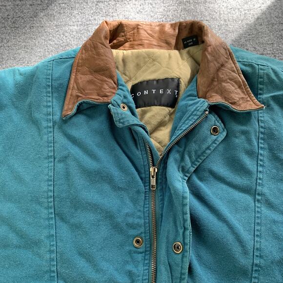 Vintage Context Bomber Jacket Coat Aqua Blue Leather Collar Mens Size XLT Tall - Picture 3 of 16